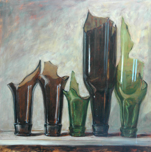 Bottles, oil on panel, 24 x 24